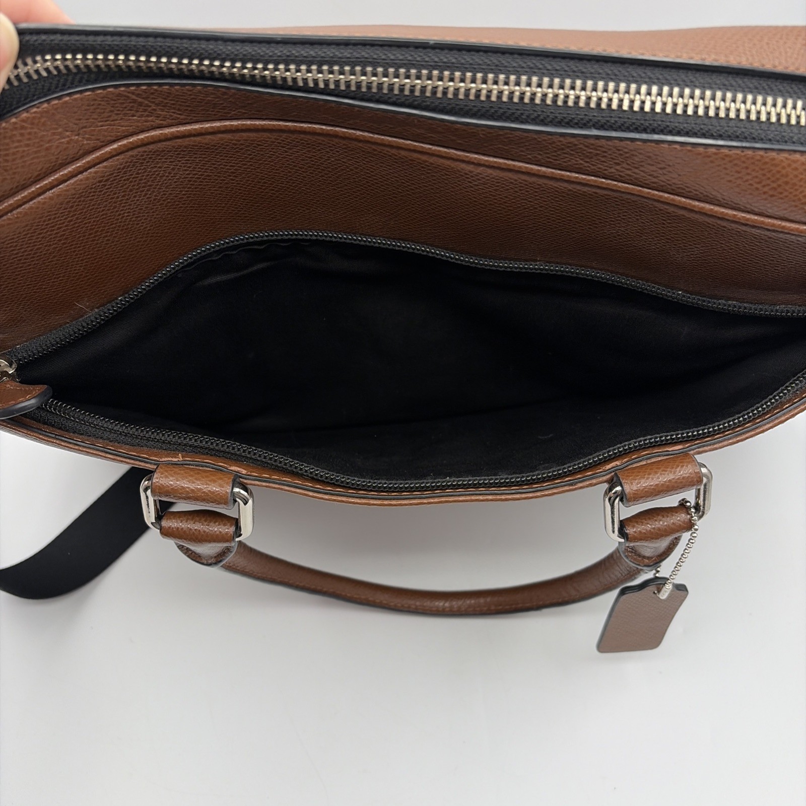 Coach Metropolitan Brown Dark Saddle Slim Briefcase Pebbled Leather Laptop Bag
