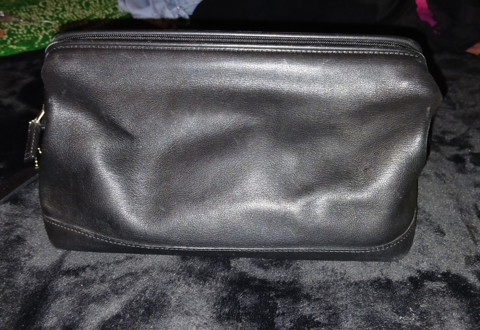 Vintage Coach C1S-5406 Black Leather Toiletry Case Dopp Kit Bag Travel