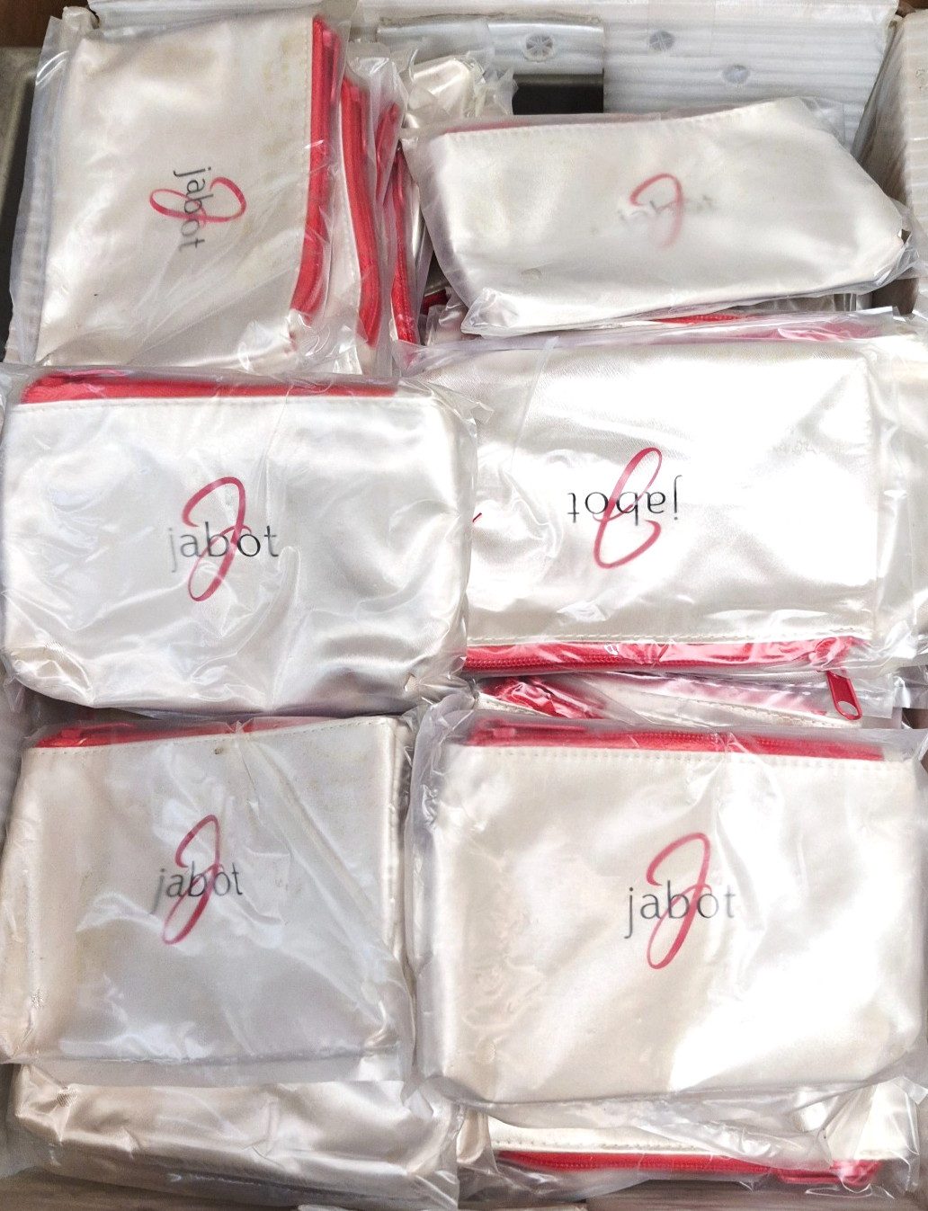 100 x JABOT Small Fabric Cream & Red Makeup Cosmetic Toiletry Travel Gift Bags