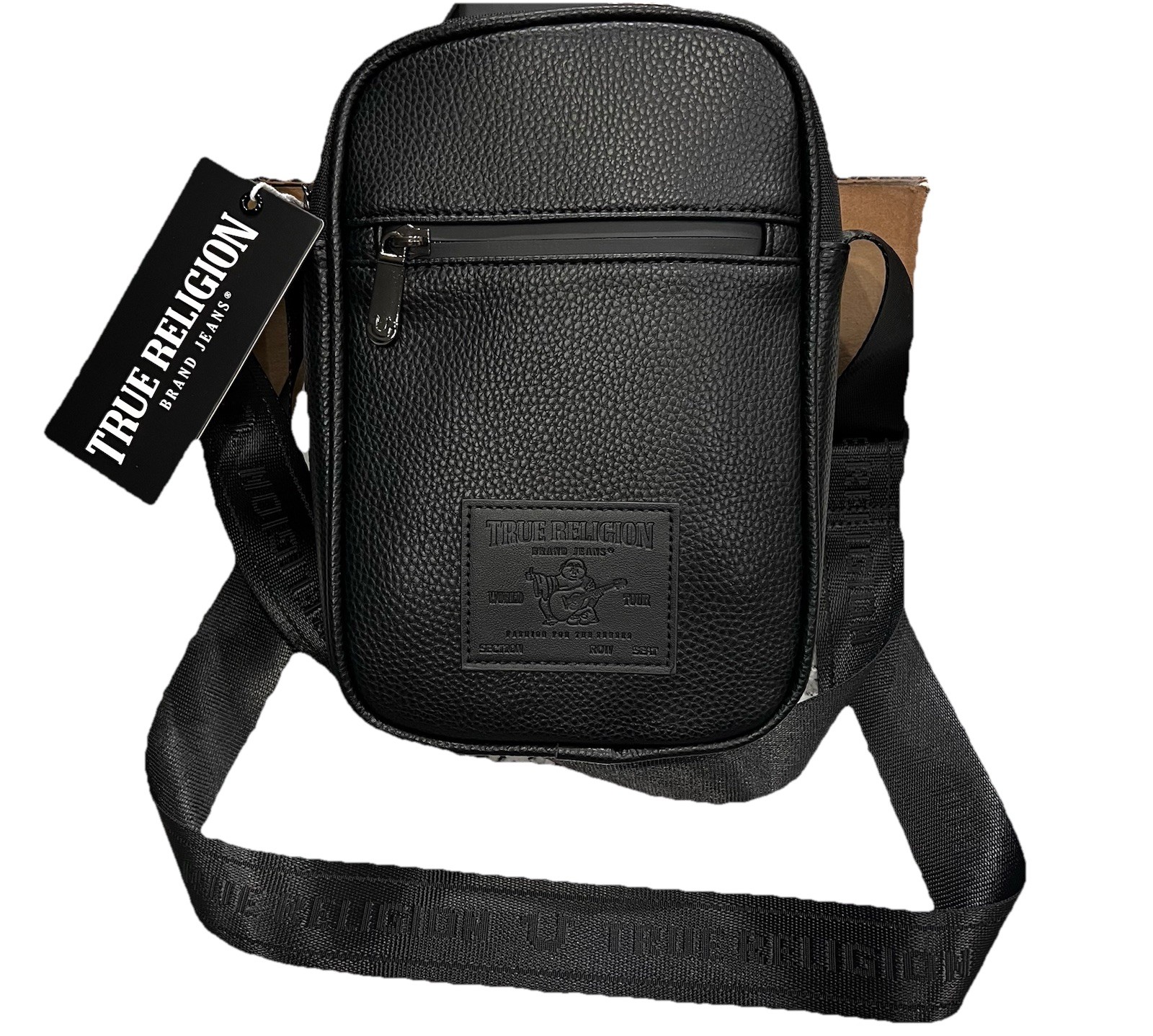 NEW True Religion Men’s Newal Max Leather Crossbody Adj Sling Bag Purse Black