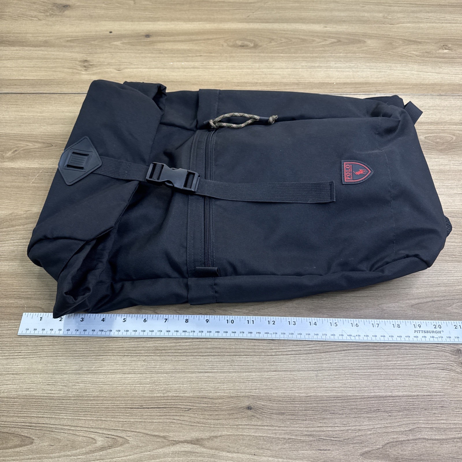 Polo Ralph Lauren Preppy Backpack Black Drawstring Flap School Travel Bag