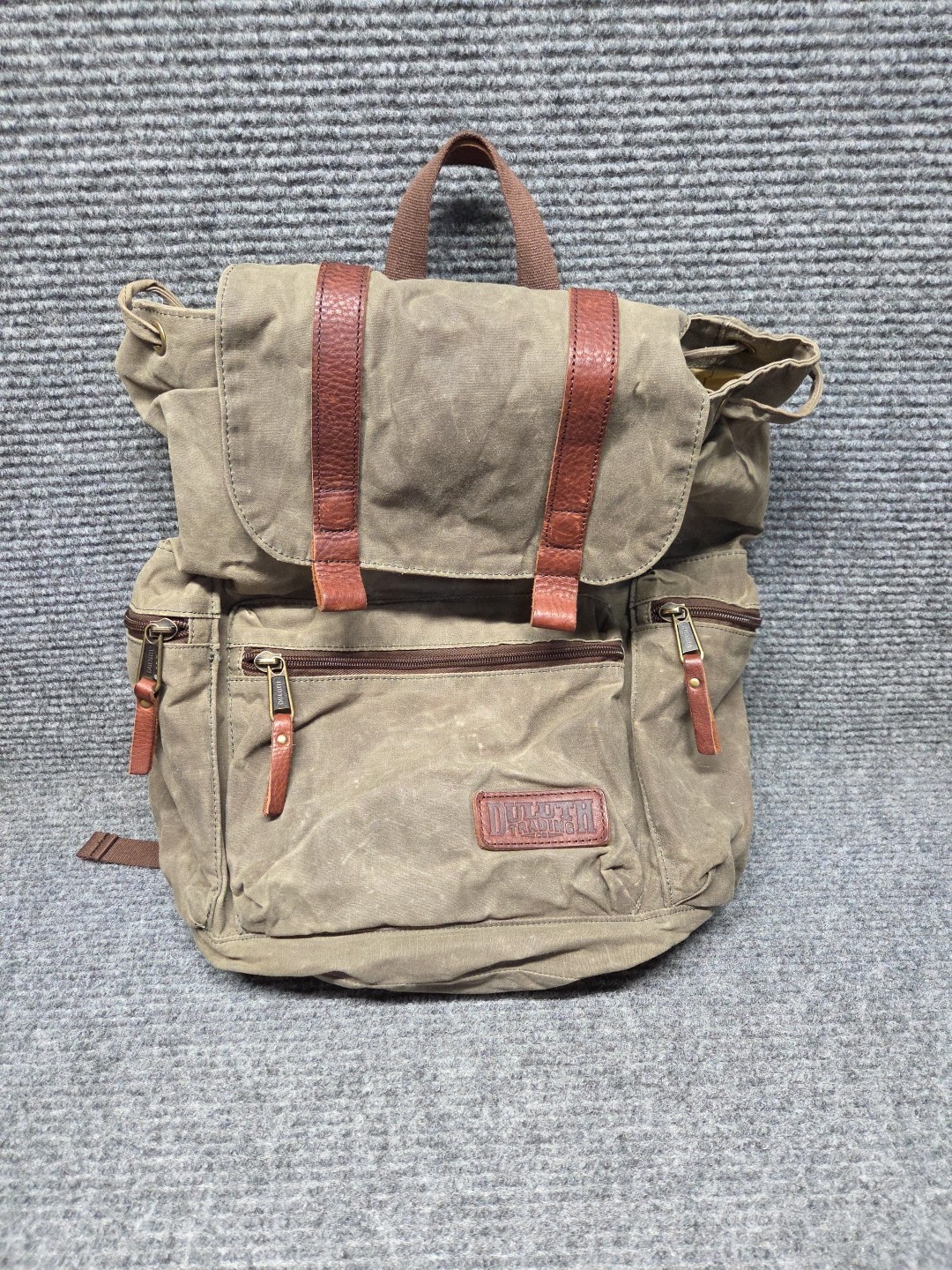 Duluth Trading Co Backpack Satchel Brown Oil Cloth Hiking Duffle Bag