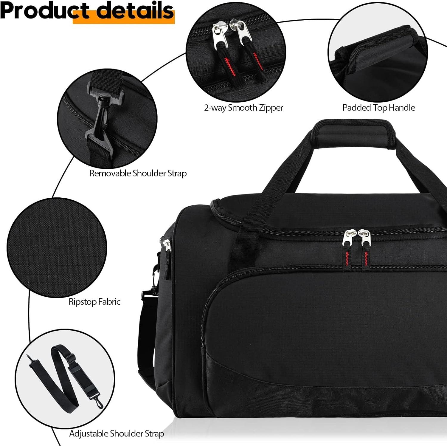 Gym Bag for Men – 50L Black Durable Large Duffle Bag for Travel, Workout, Fitnes