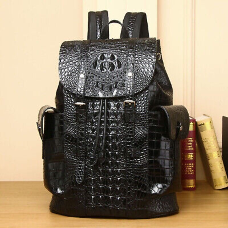 100% Real Leather Backpack, Crocodile Pattern Travel Backpack Large Rucksack
