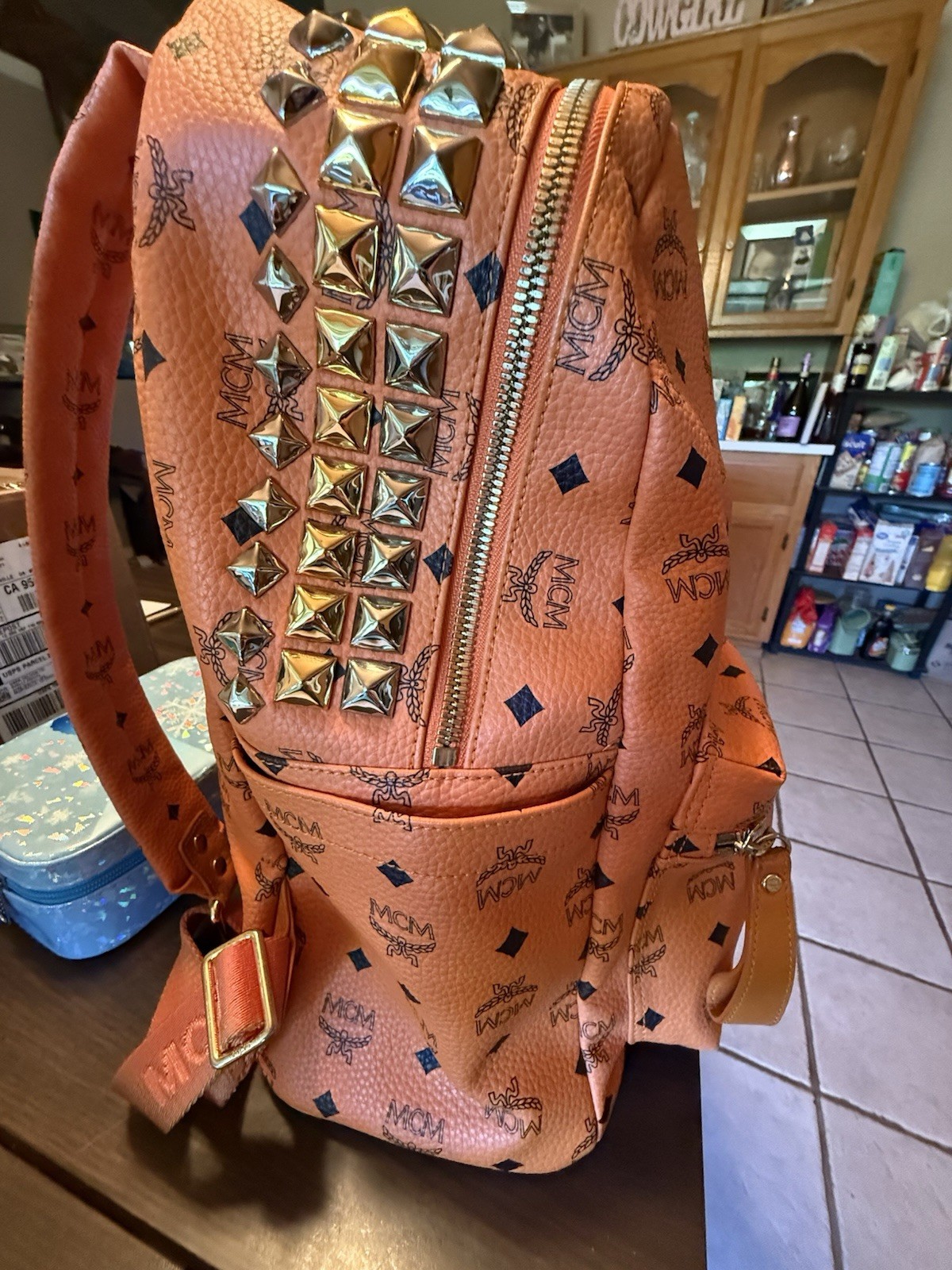 MCM Stark Visetos Backpack Cognac Brown Large Mens