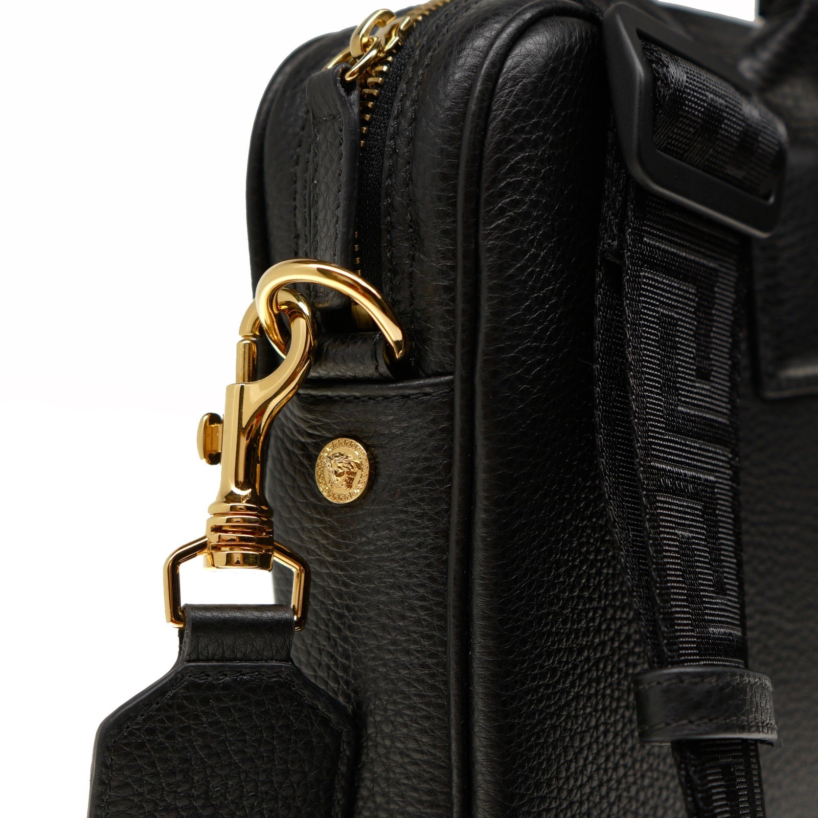 Versace Medusa Briefcase Document Case Black Grainy Leather New