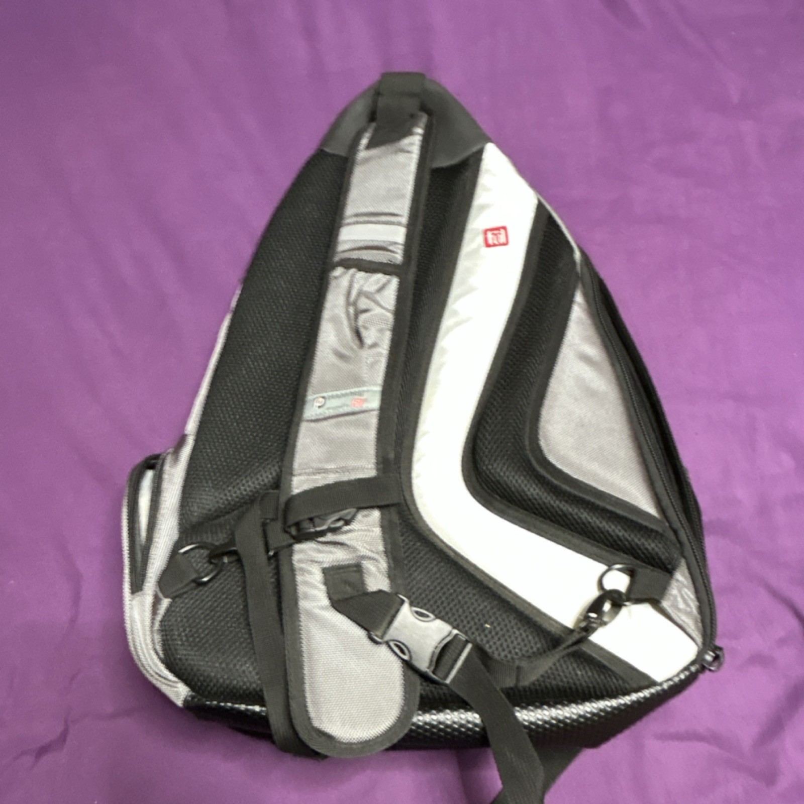 Powerbag Gray Sling Backpack Crossbody w/ Powerbank, Zip Pockets Travel