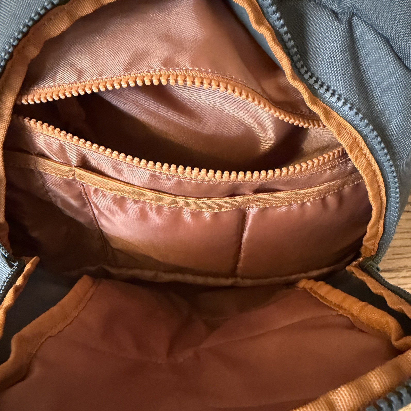 LOLE Quilted Backpack Gray Orange Laptop Compartment Travel Daypack Multi Pocket