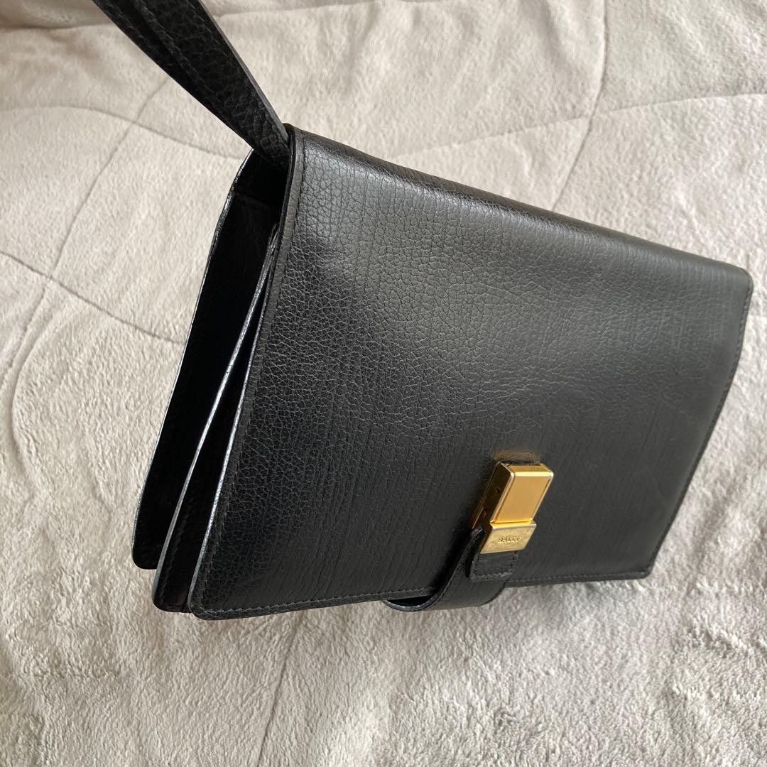 Authentic Bally Leather Clutch Bag 18cm x 25cm Classic Black 2WAY with Strap