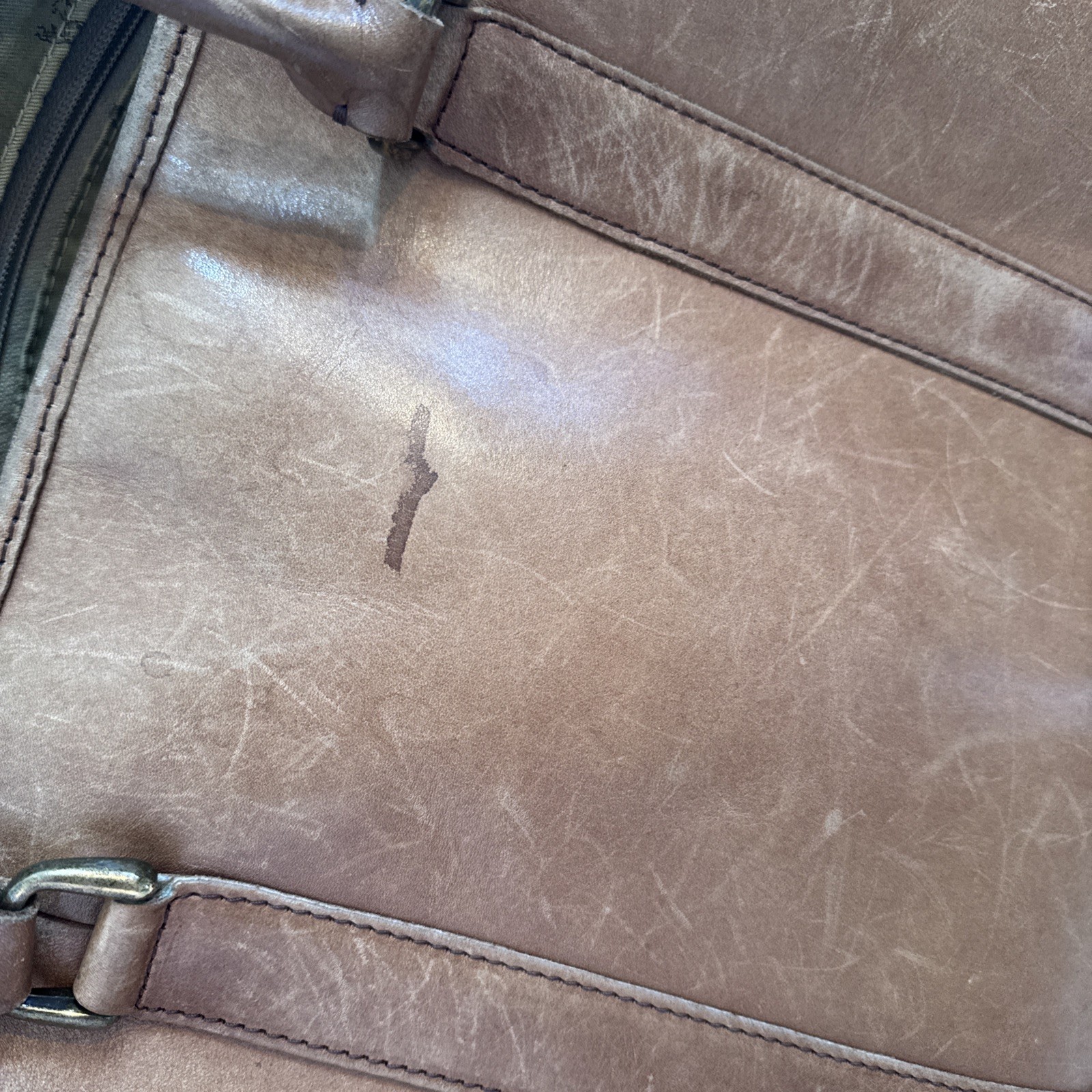 Vintage LL Bean Large Brown Leather Carryall Tote Bag Animal Print Lining