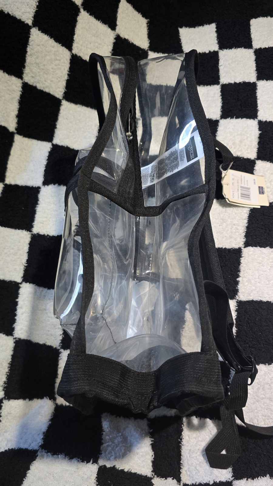 NWT JanSport Clear Pack Backpack Clear Vinyl Black 25.5L Stadium School Travel