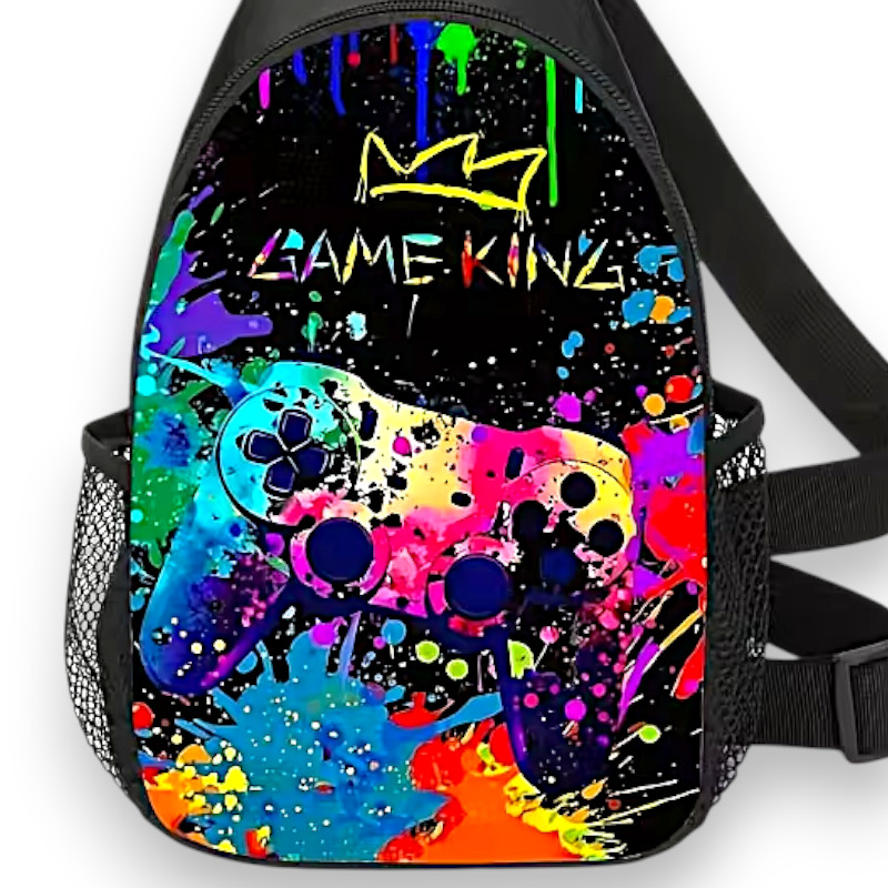 Game King Sling Bag 12.5 Inch Crossbody Backpack Multicolor Gaming Style