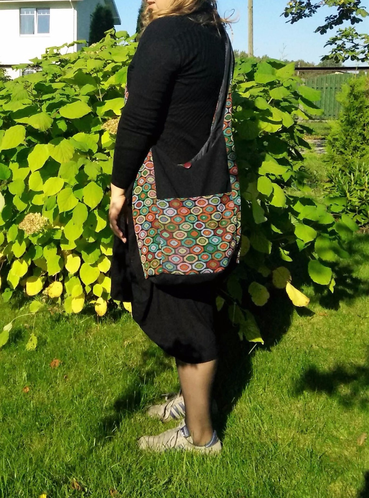 Crossbody bag Hand made button closure pocket on outside And inside Hippie Hobo