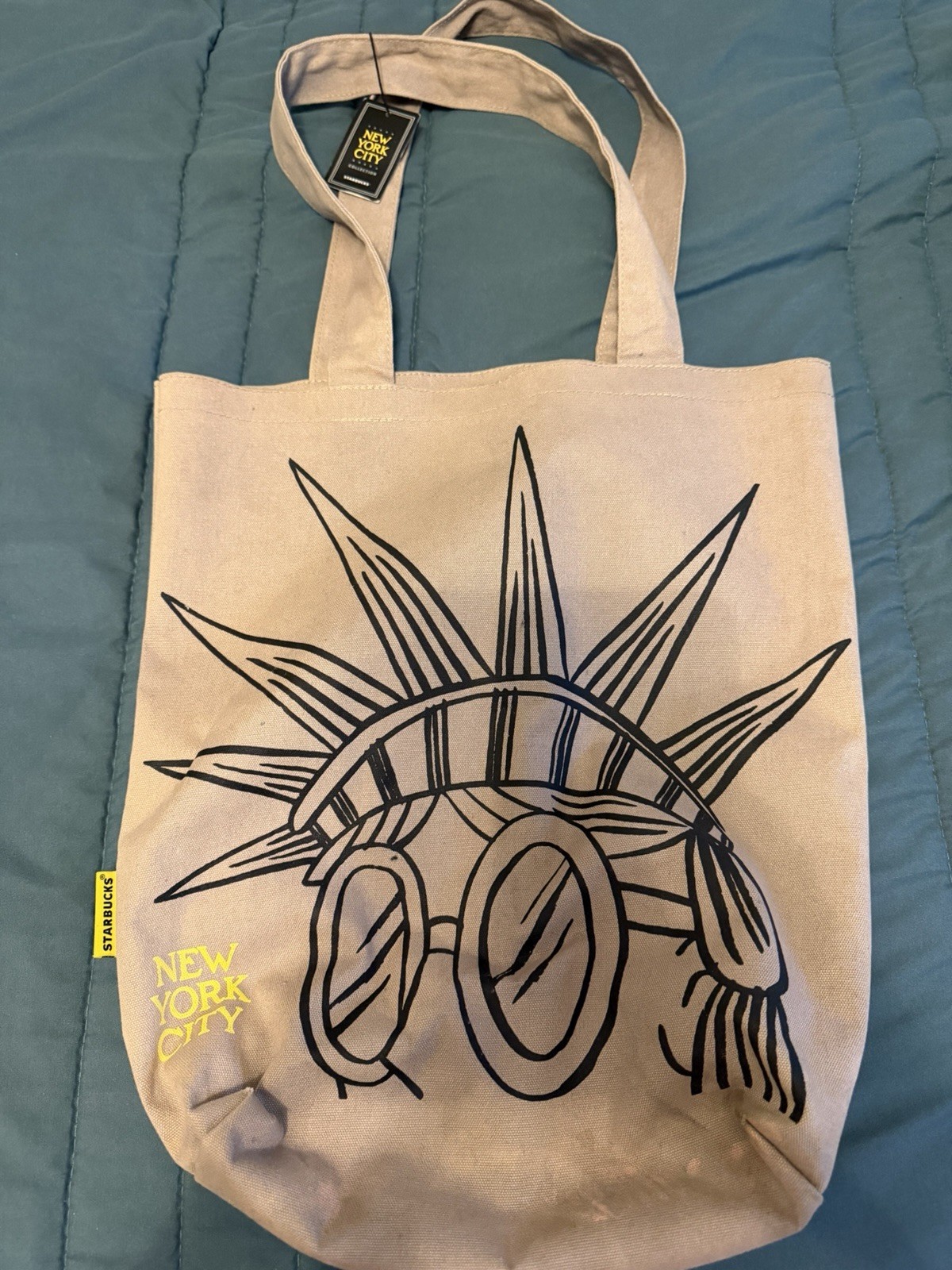 Starbucks New York City Collection Beige Tote Bag Graphic Print, Double Handles