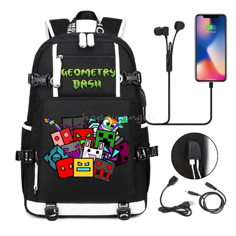 Geometry* Dash Printing Backpack Usb Charge School Bag Student Bookbag Backpacks