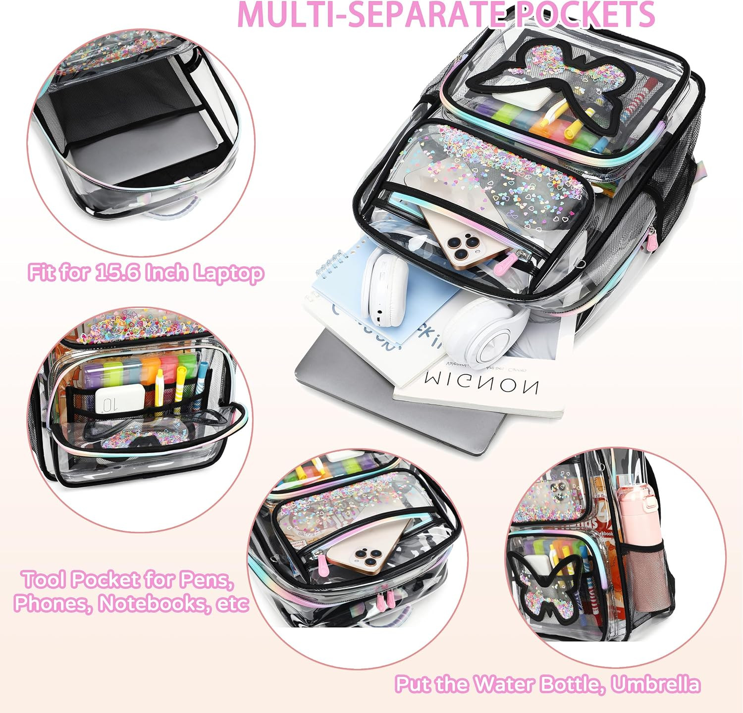 Clear Backpack for School,Large Bookbag Heavy Duty See through Butterfly Backpac