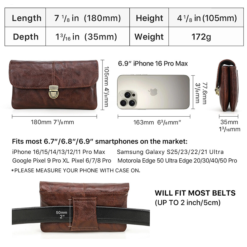 Genuine Leather Cell Phone Holster Waist Belt Bag Pack Loop Wallet Pouch Case