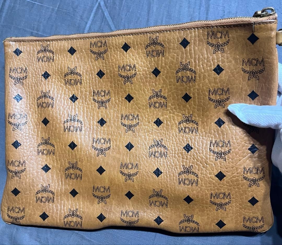 MCM Clutch Bag Brown Monogram Logo Pouch Men’s Handheld Document Case