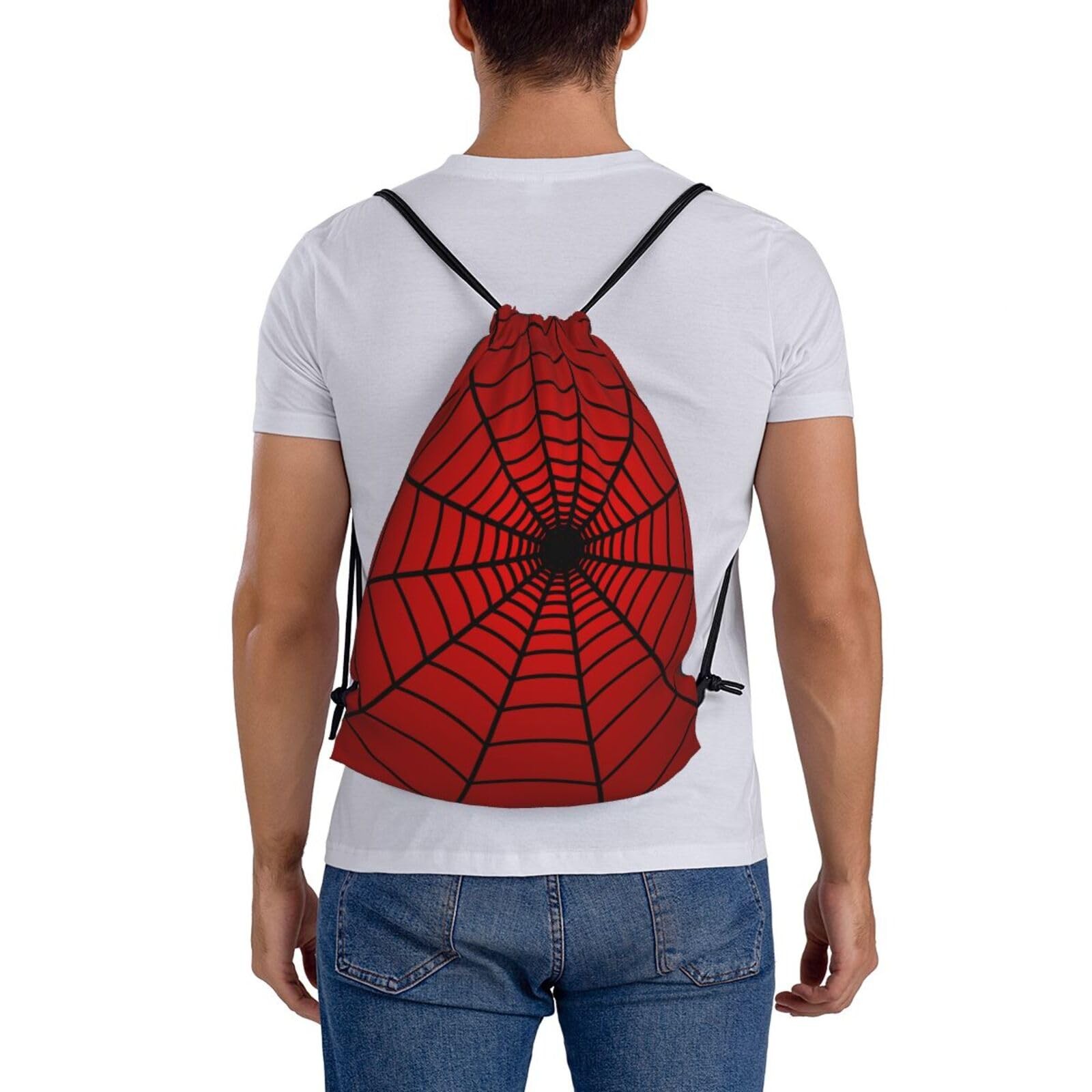 Red Spider Web Drawstring Bag, Cobweb Pattern, Sport Gym Sack, Travel, Hiking