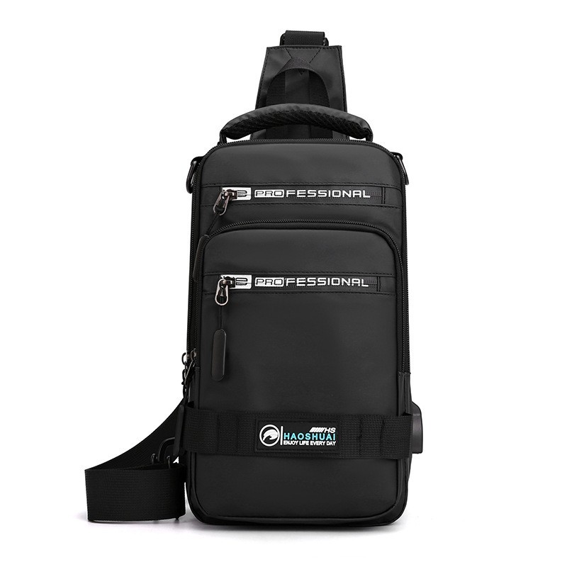 Men Waterproof Nylon Sling Crossbody Bag USB Shoulder Chest Pack Backpack