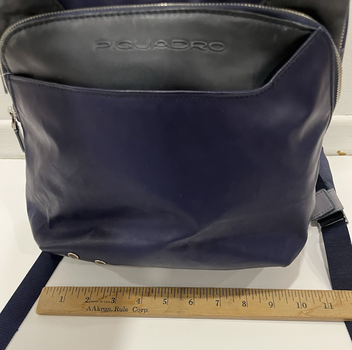 Piquadro Coleos Small Leather Laptop Backpack Purple-Blue Gray with Rain Cover