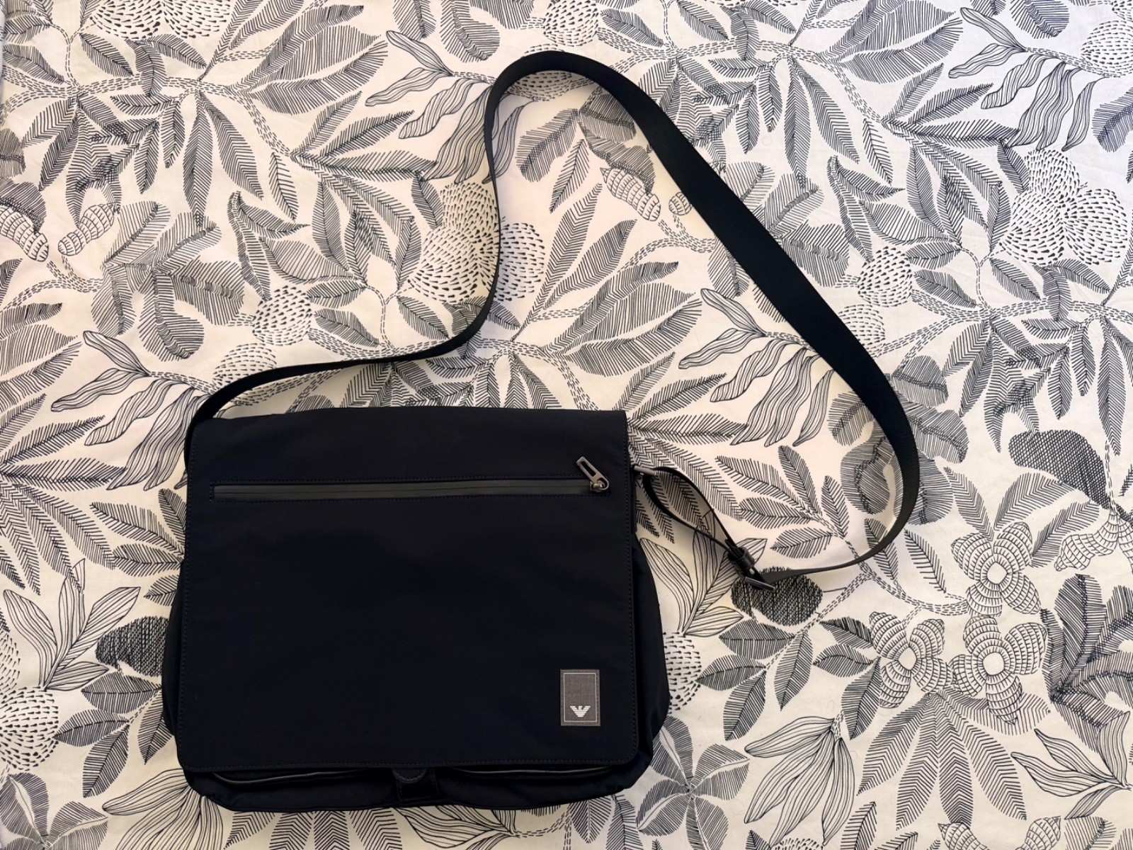 Emporio Armani Logo Messenger Bag in Nylon in Black