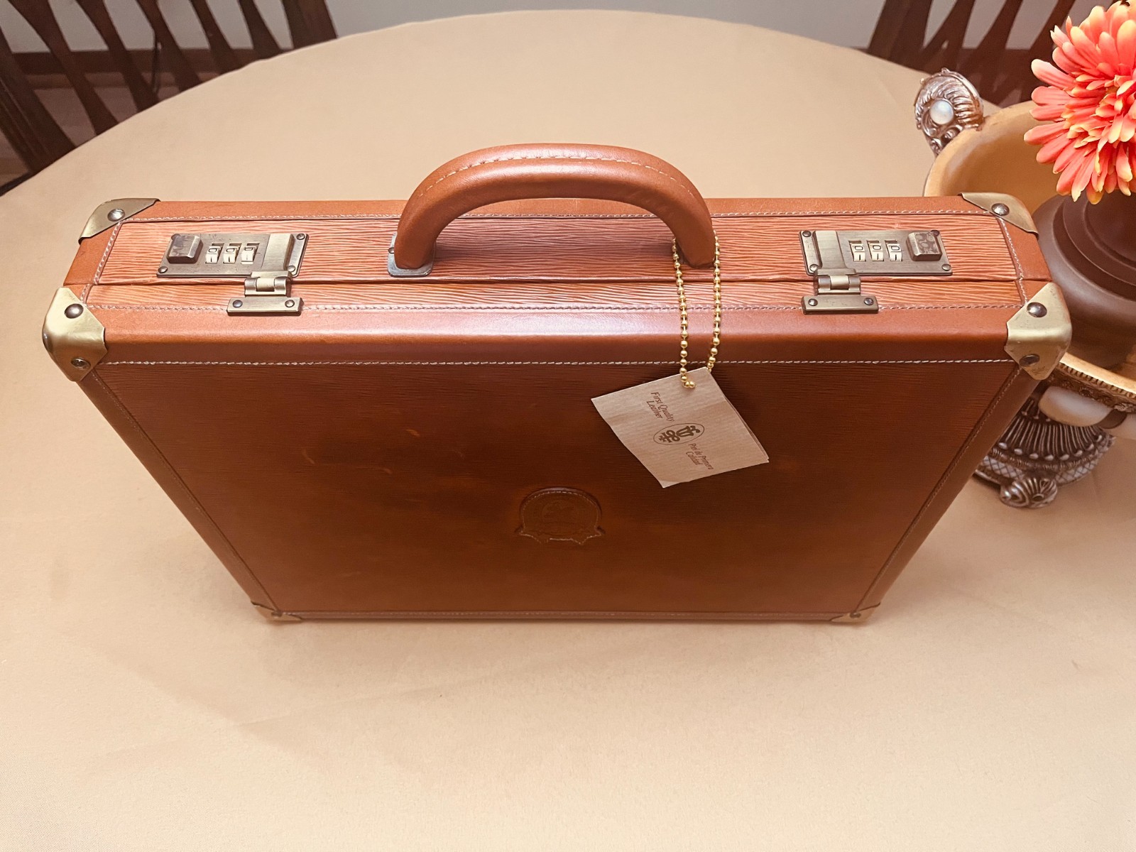 LLADRO “CALIFORNIO” Vintage Tan Leather Briefcase / Attaché / Trunk – SPAIN