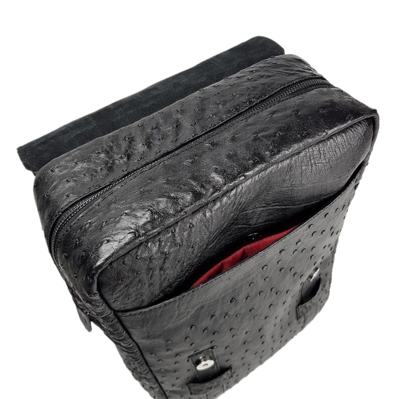 Men’s Backpack GENUINE Ostrich Leather Exotic Luxury Large Black Bag for Laptop