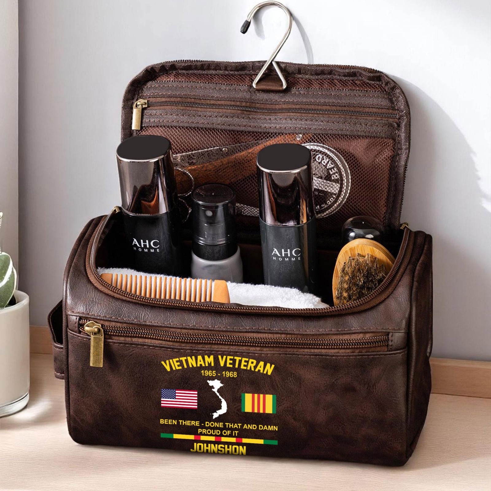 Personalized Vietnam Veteran Leather Toiletry Bag Military Gift Dad Grandpa