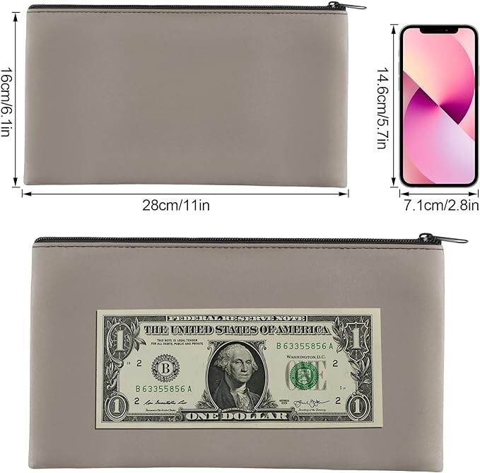 Bolsas de dinero de 2 piezas con cremallera, bolsa de dinero de 11×6,1 pulgadas.