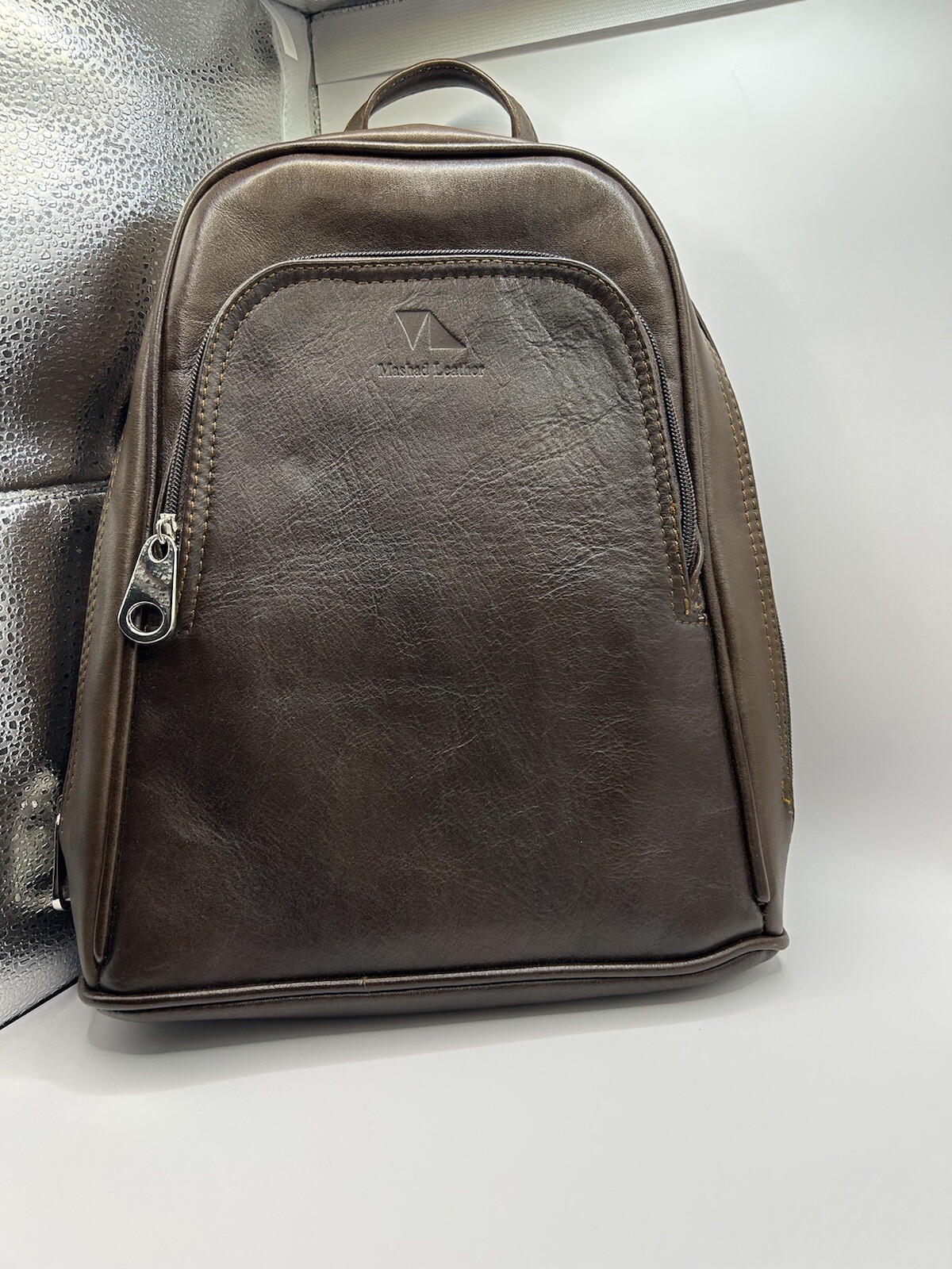 Brown Mashad Leather Split Zip Backpack
