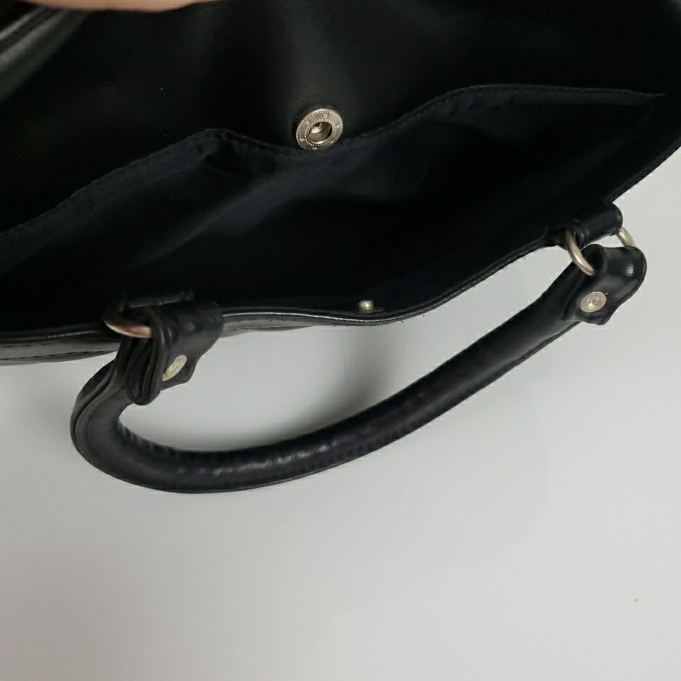 Faux Leather Messenger Bag Briefcase Satchel Black Silver Tone Pockets
