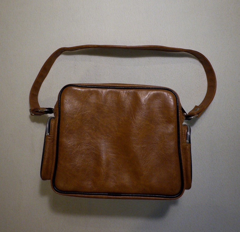 Vintage Shoulder Bag Brown Faux Leather “MIT” Zipper 4 Zip Sections Mid Century