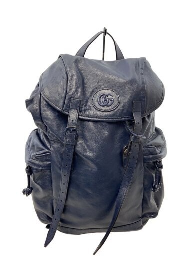 GUCCI Double G Logo Backpack leather Buckle navy Large 12.2 × 16.9 × 5.9 in