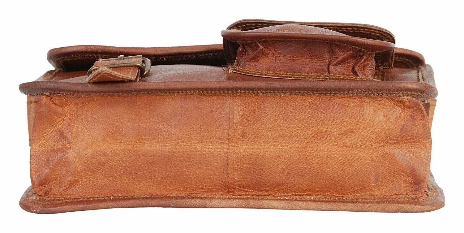 Leather Messenger Shoulder Laptop Briefcase Men Satchel Crazy Goat Hide 18″ Bag