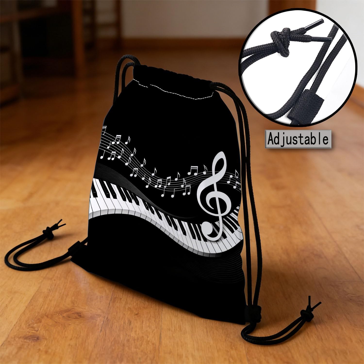 Piano Music Score Drawstring Backpack, Adjustable Cord & Inner Zipper Pocket …