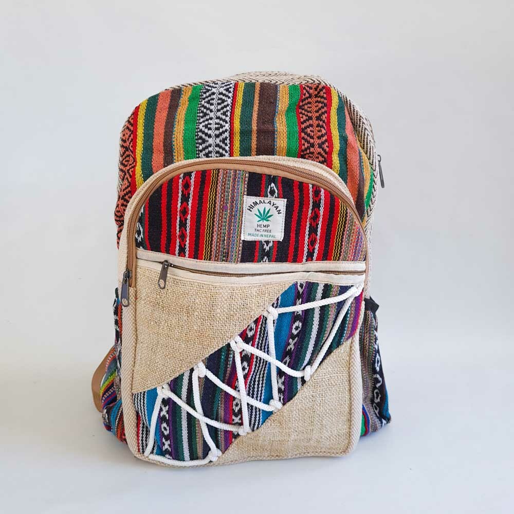 Hemp Backpack Travel Handmade Hippie Hemp School Bag Multicoloured Festival Fun