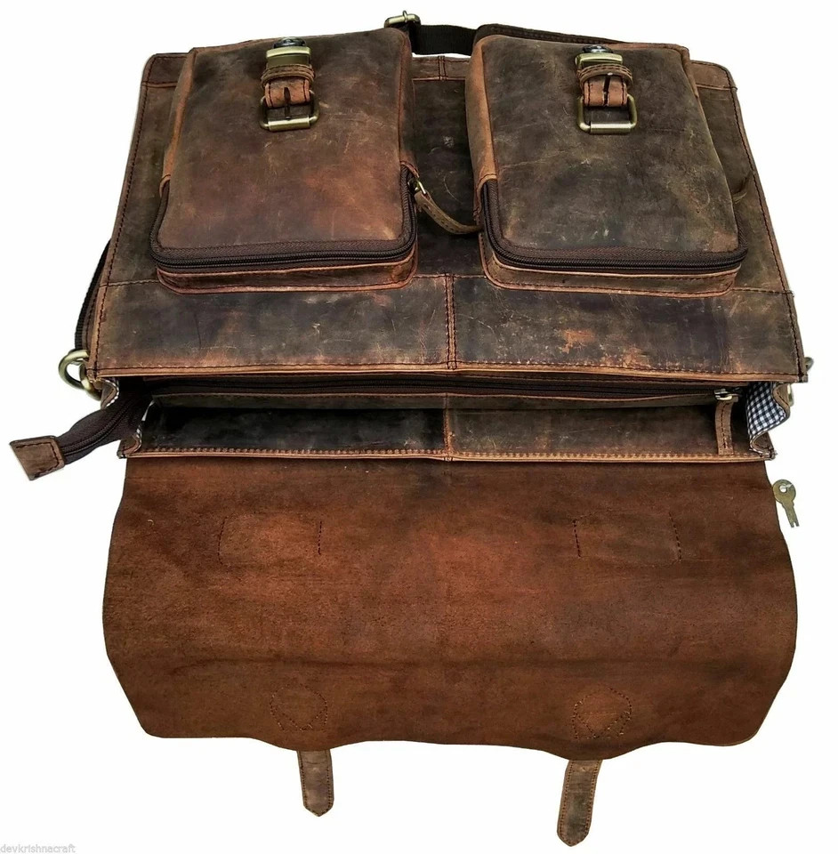 NEW Men’s Buffalo Leather Messenger Satchel Brown Briefcase Laptop Shoulder Bag