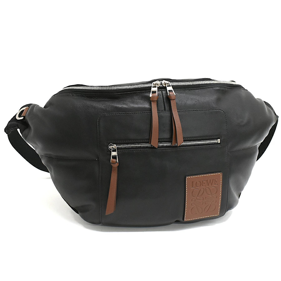 LOEWE PUFFY Bum Bag Leather Black Anagram Belt Bag Crossbody