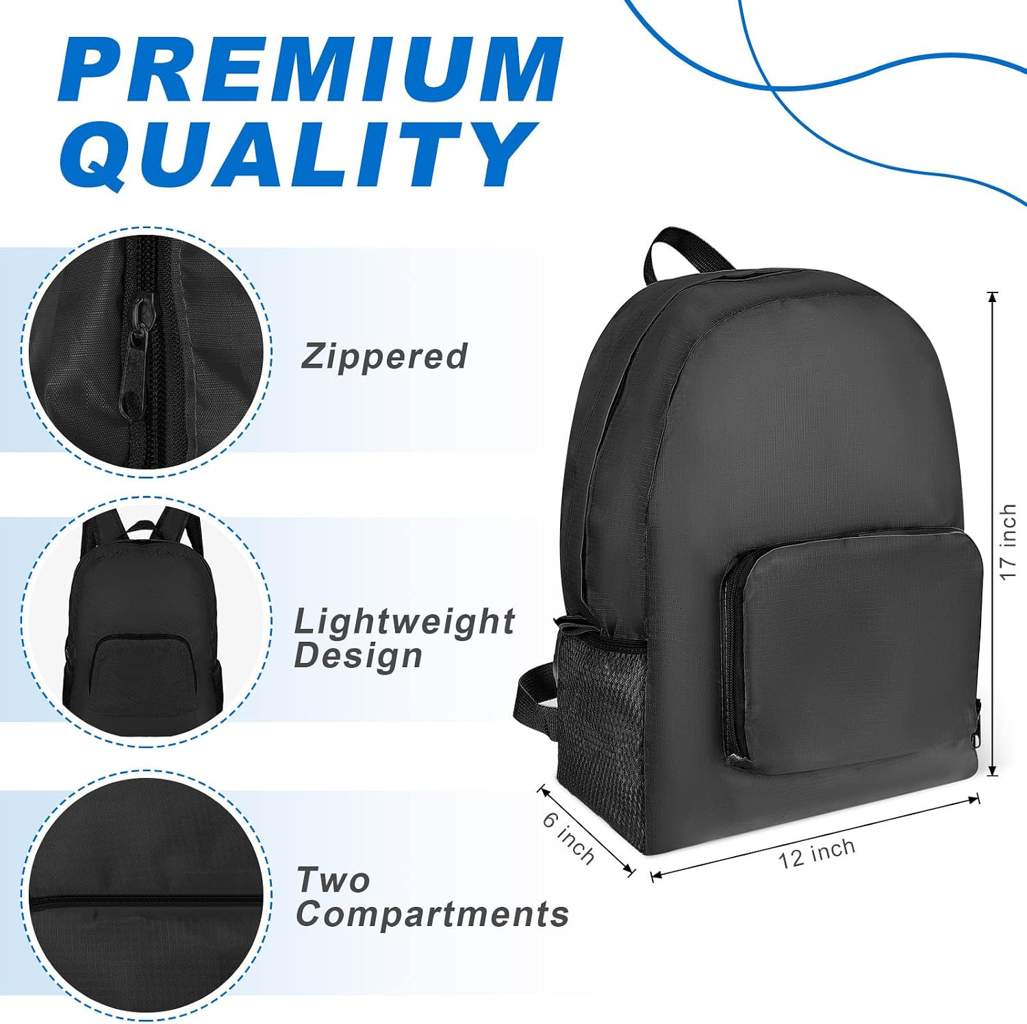 Bulk 10-Pack 17″ Classic Lightweight Foldable Backpacks – Multicolor