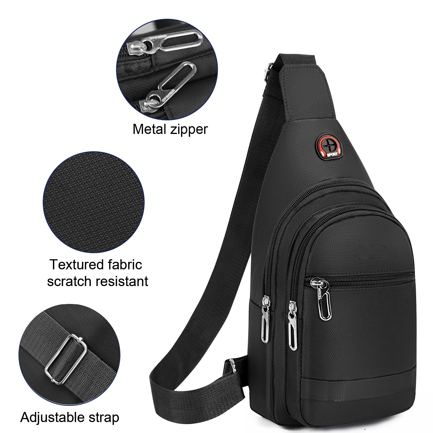 Men’s Crossbody Sling Backpack Sling Bag Travel Hiking Chest Bag Daypack (Black)