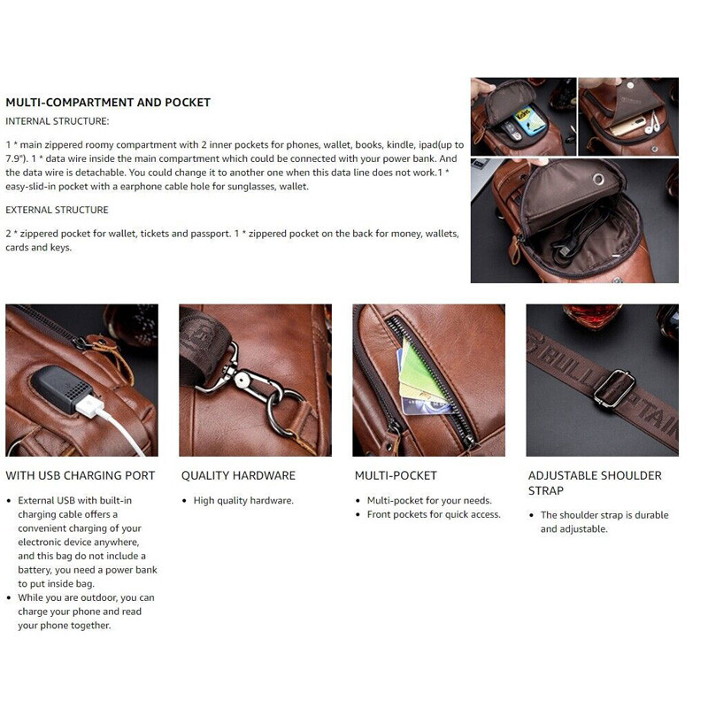 Men’s Sling Backpack Genuine Leather Chest bag Crossbody Bag Shoulder Bag New S