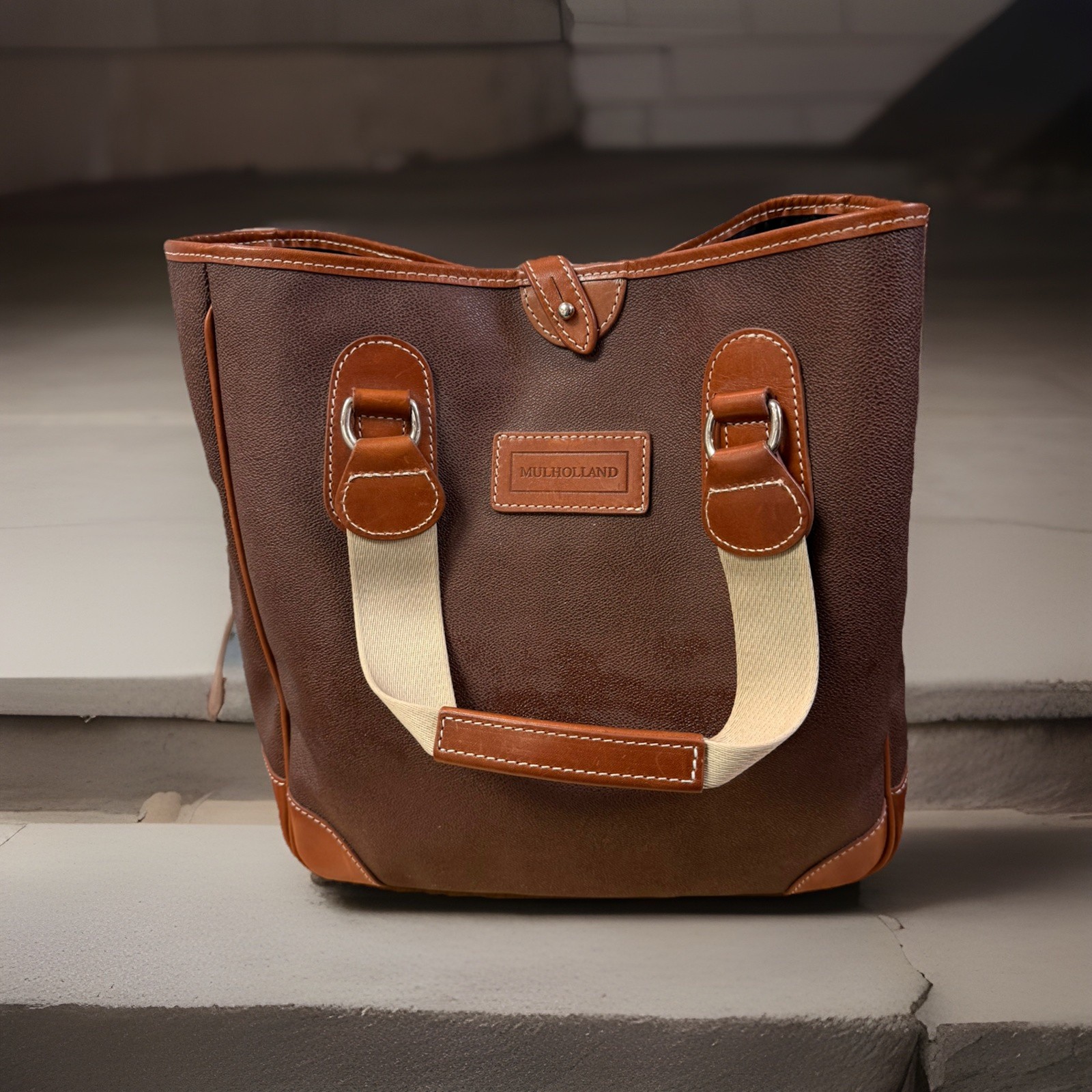 Vintage MULHOLLAND BROTHERS Bag Waxed Canvas & Leather brown caramel tote