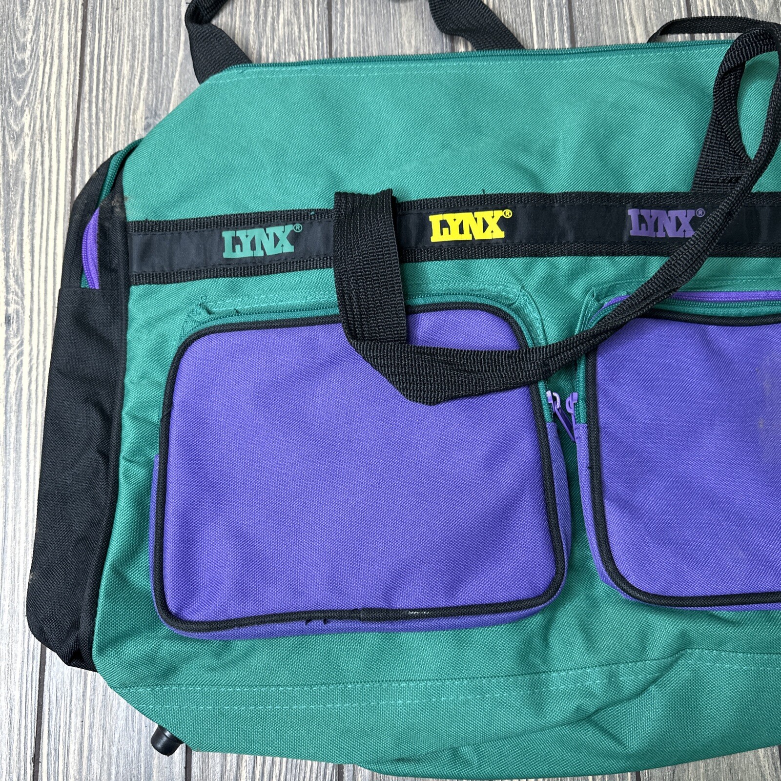 Vintage Lynx Yellow Green Purple Duffel Gym Bag – Shoulder Strap 1980’s / 1990’s