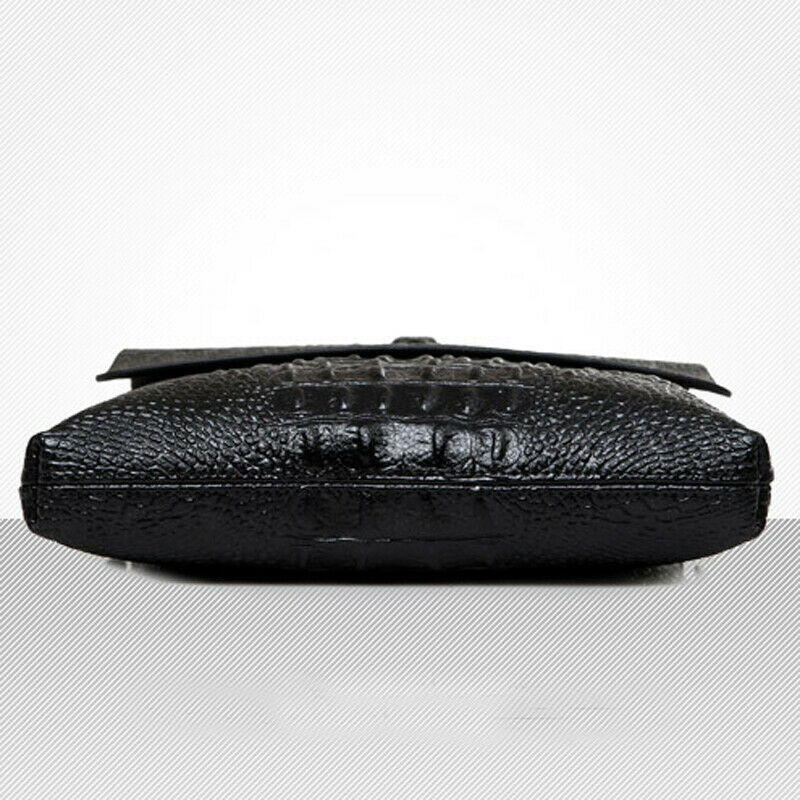 Men Leather Black Crocodile Sling Shoulder Bag Crossbody Bag 10″ Messenger Bag B