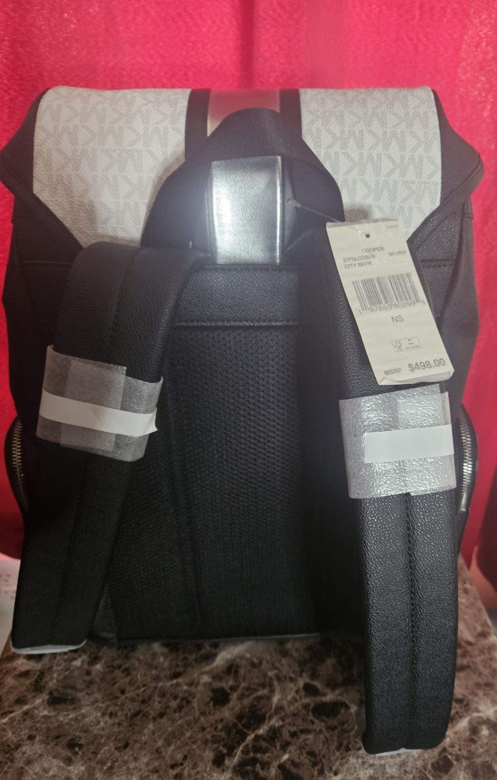 Michael Kors Cooper Medium Metallic Striped Logo backpack Black $498