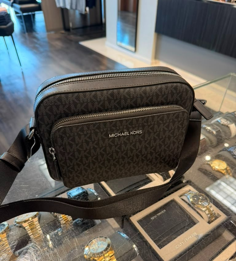 Michael Kors Cooper Men Signature Logo EW Utility Crossbody Flight Bag Black