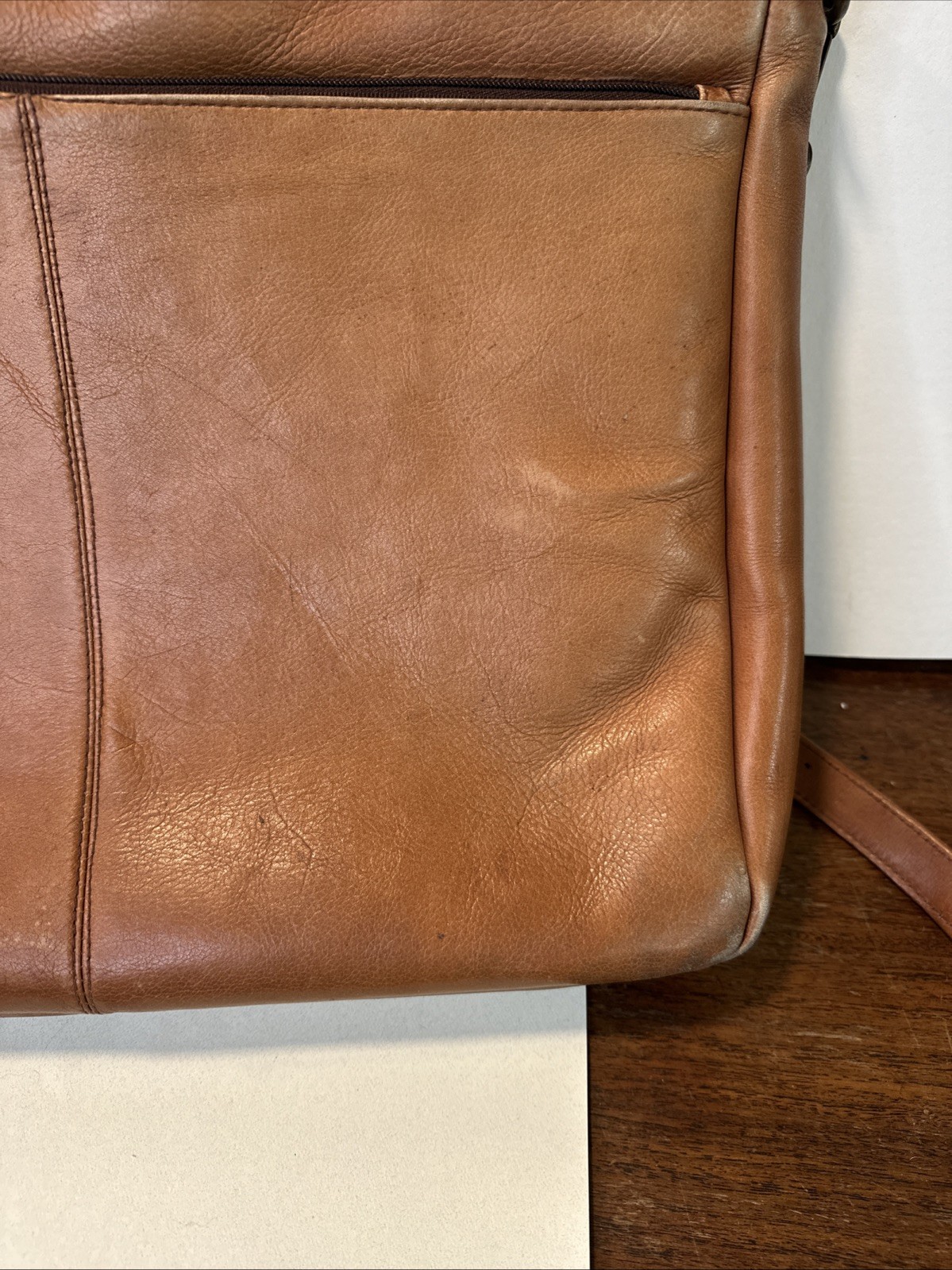 LATICO camel brown leather briefcase laptop messenger bag vintage