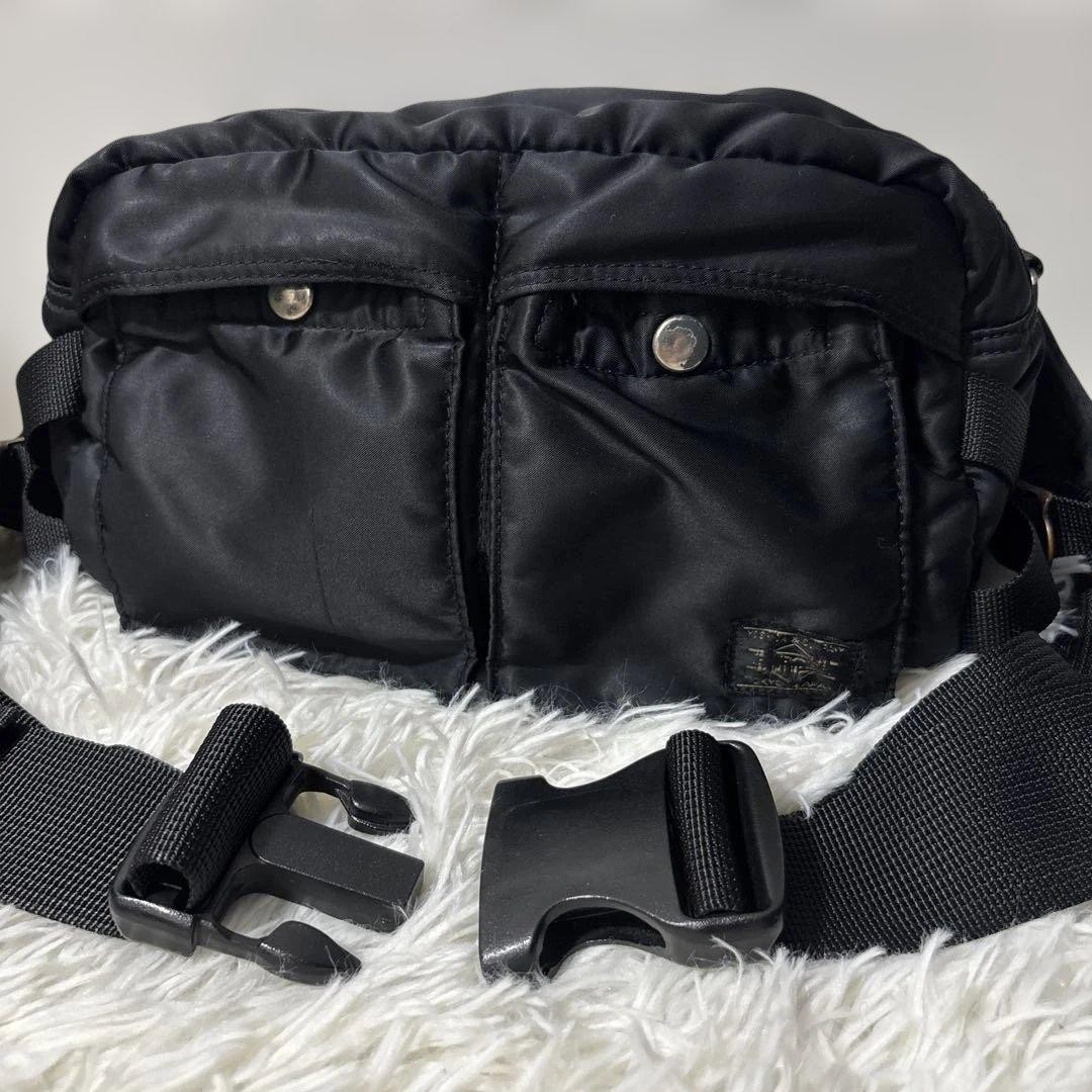 Authentic Yoshida Kaban PORTER Tanker Waist Bag Black Leather 30cm x 17cm x 14cm