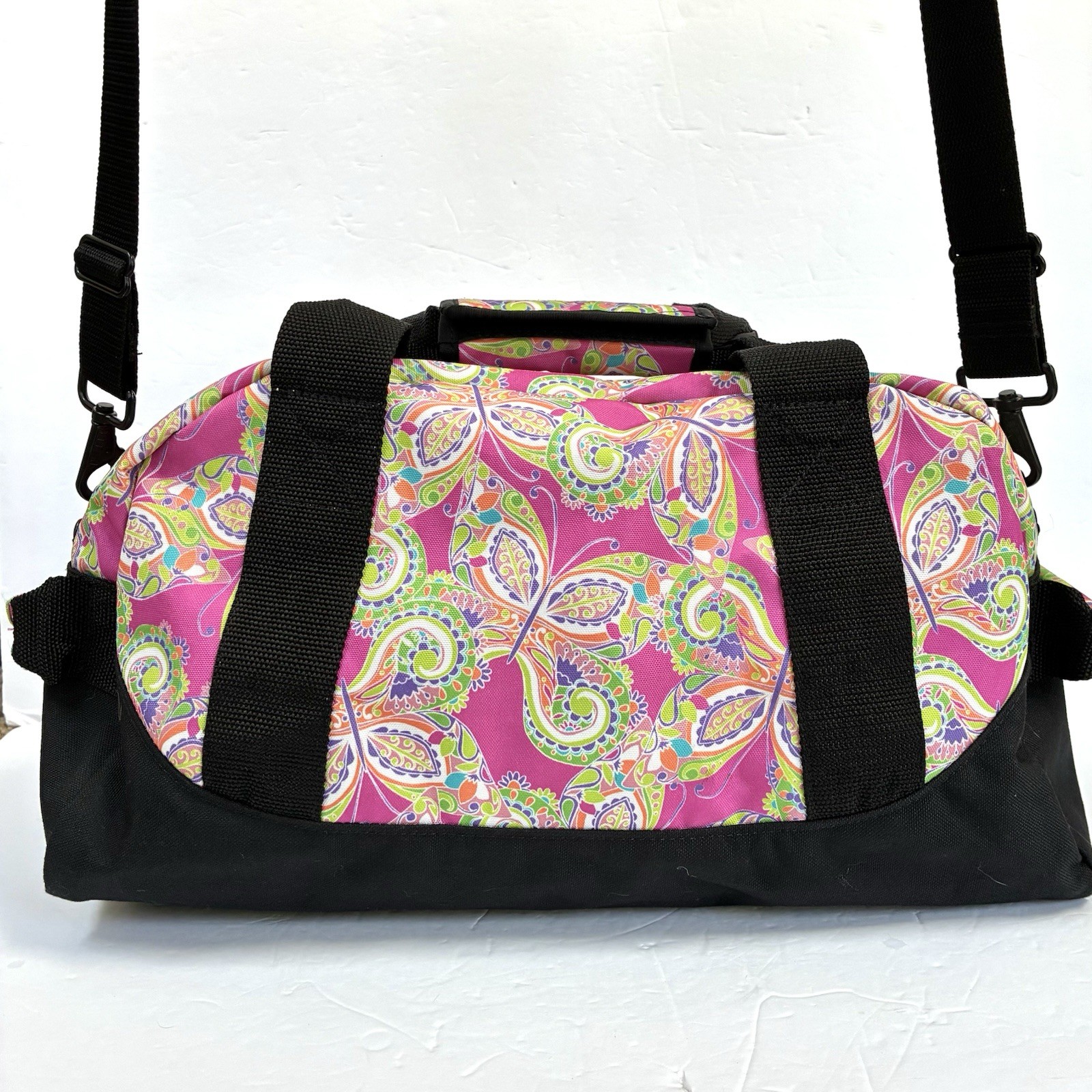LL Bean Adventure Duffle Bag Small Paisley Butterfly Pink Carry On Tote Gym EUC